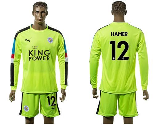 Leicester City #12 Hamer Shiny Green Goalkeeper Long Sleeves Soccer Club Jersey - Click Image to Close
